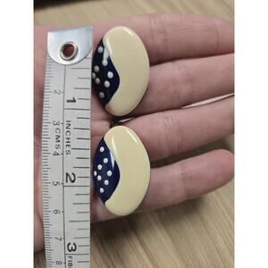 80s Vintage Style Navy Blue and Cream Oval Earrings